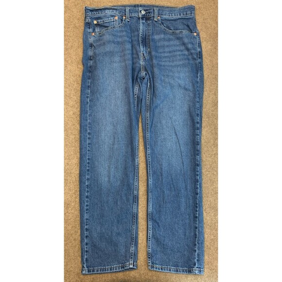 Levis 505 Jeans Mens 34x30 Straight Leg Whiskered Dark Wash Cotton Denim - Picture 1 of 9